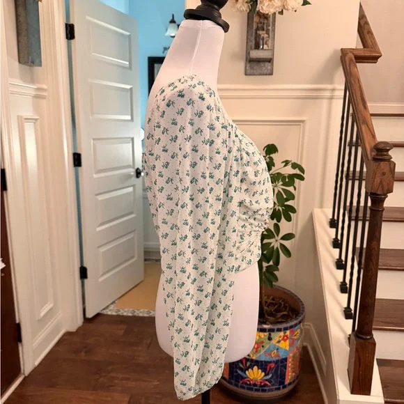 Free People NWOT Sweetie Pie Floral Sheer Mesh Crop Top - Floral Green/ Blue - Picture 7 of 10